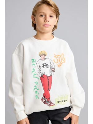 DeFacto Overshirt Fit Bisiklet Yaka İçi Yumuşak Tüylü Kalın Sweatshirt Erkek Çocuk I3177A826WN