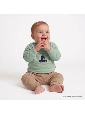 Bebetto Erkek Bebek Sweatshirt-Alt Araba Baskılı Bisiklet Yaka Long Sleeve Patiksiz