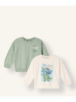 DeFacto %100 Pamuk Baskılı Oversize Bisiklet Yaka 2'li Sweatshirt Erkek Bebek I0294A526WN