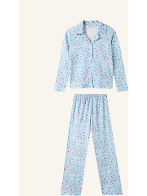 DeFacto %100 Pamuk Desenli Uzun Kollu Pijama Üstü Esnek Belli Uzun Pijama Altoı 2'li Takım Kız Çocuk I6088A826WN