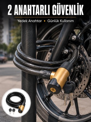 Astraltech Motosiklet, Bisiklet ve Elektrikli Scooter Için Ağır Hizmet Tipi Çelik Halat Kilidi