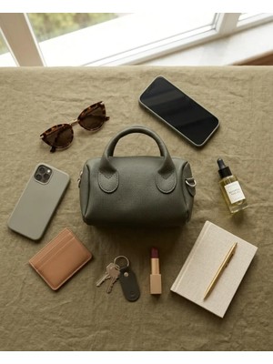 Aksiyon Global Koyu Yeşil Mat Dokulu Mini El ve Omuz Çantası Kadın Fermuarlı Günlük Şık Çanta 19X11 cm - Lisinya