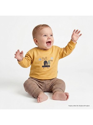 Bebetto Erkek Bebek Sweatshirt-Alt Araba Baskılı Fırfırlı Yaka Long Sleeve Patiksiz