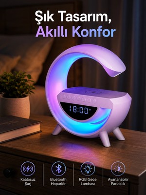 Astraltech Bluetooth Hoparlör 15W Kablosuz Hızlı Şarj LED Gece Lambası