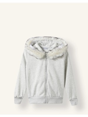 DeFacto Kürklü Kapüşonlu Basic Fermuarlı Hırka Sweatshirt Kız Çocuk I6883A826AU