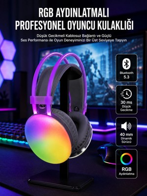 Astraltech Rgb Işıklı Yüksek Ses Kaliteli Kablosuz Kulak Üstü Bluetooth Kulaklık