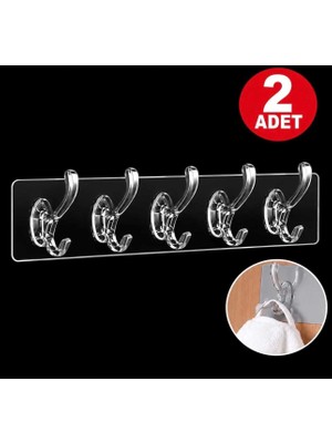 Esmana Living Kendinden Yapışkanlı Şeffaf 5,li Şerit Duvar Askısı