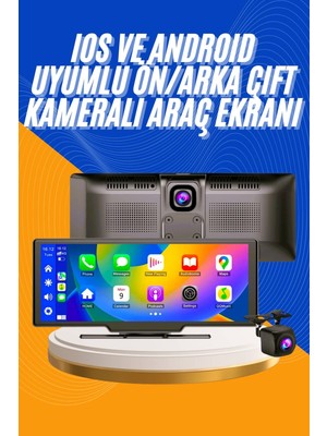 tp Android ve Ios Uyumlu Ön Arka Çift Kameralı Araç Ekranı Dokunmatik Carplay - Lisinya