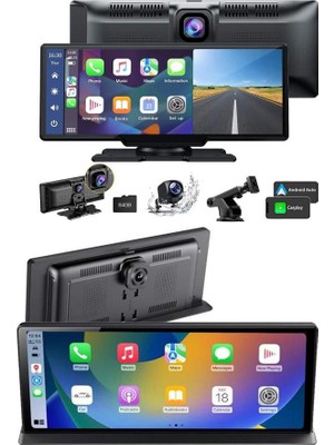 tp 4K 10.2 Inç Çift Kameralı Araç Multimedya Ekranı Carplay Kablosuz Tüm Cihazlara Uyumlu - Lisinya