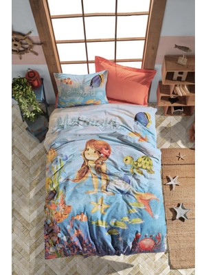 Cotton Box Junior Tek Kişilik Lastikli Çarşaflı Nevresim Takımı Mermaid Mercan