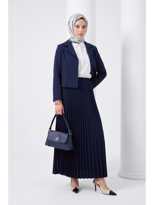 Armine Trend Beli Lastikli Geniş Kesim  Piliseli Etek Lacivert 25YT668