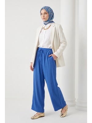 Armine Trend Beli Lastikli Yandan Cepli Dökümlü Bol Kesim Pantolon Indigo 25YT209