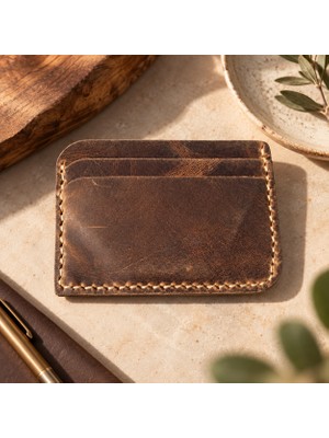 Oakco Leather Hakiki Deri Kahverengi El Yapımı Minimal Kartlık