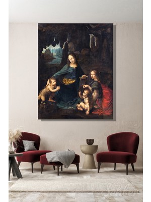 Şehber Leonardo Da Vinci'nin Ünlü (Virgin Of The Rocks) Adlı Eseri Yatay Kanvas Tablo 4303