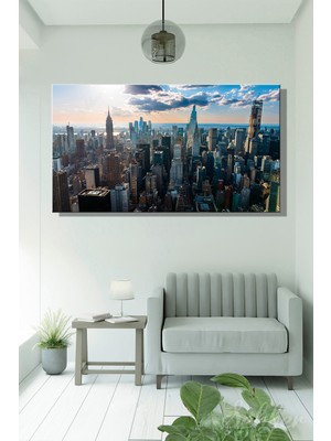 Şehber New York City Manhattan Silüeti ve Empire State Binası Manzarası Yatay Kanvas Tablo 4298