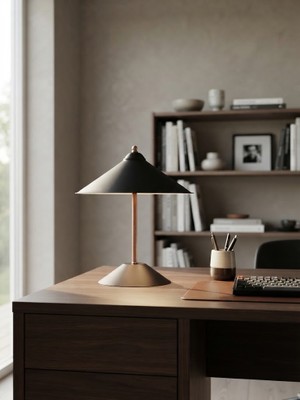 Light House Minimalist Tasarım Üç Renk Modlu Dekoratif Siyah Metal Abajur ve Masa Lambası