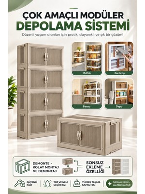 Safir Çok Amaçlı Modüler Depolama Sistemi – Kilitli, Toz ve Nem Geçirmez Saklama Dolabı -Bej