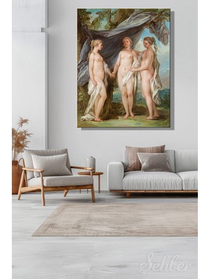 Şehber Charles-André Van Loo'nun (The Three Graces) Adlı Eseri Dikey Kanvas Tablo 4320