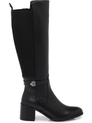 Tergan Siyah Deri - Tekstil Kadın Çizme - K25K1CM68265-A41