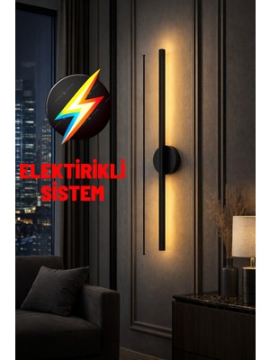 Avize 360 Modern Dekoratif LED Duvar Aplik 50 cm Günışığı Siyah 1 Adet ( Elektirikli Sistem )