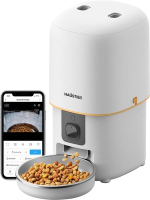 Haustier PF05 Kameralı 1080P Fhd Gece Görüş Akıllı Kedi Köpek Otomatik Mama Kabı, Tuya App-Wifi Uzaktan Kontrol, Sesle Çağırma, 2.4ghz/5ghz, 4lt Hazne, Metal Kase