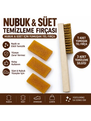 Airyfoot Süet Nubuk Temizleme Seti Temizleme Fırçası + 3 Adet Süet Nubuk Silgisi