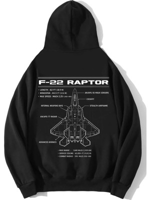 Brz Collection Unisex Oversize F-22 Raptor Hoodie Siyah