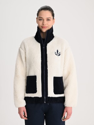 Fenerbahçe Ekru Trend Kadife Detaylı Peluş Kadın Oversize Sweatshirt