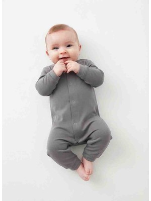 Güler Butik Hakim Yaka Düğmeli Soft Penye Karışımlı Yumuşak Dokulu Unisex Yeni Doğan ve Bebek Tulumu - Günlük Rahat Gri Giyim