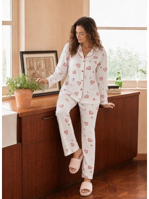 Pemilo Kadın 8241 Kaskorse Uzun Kol Düğmeli Pijama Takımı