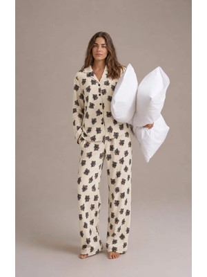 Pemilo Kadın 8240 Kaskorse Uzun Kol Düğmeli Pijama Takımı