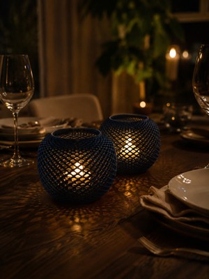 Sirius Labyrinth Pla Matte Dekoratif LED Mumluk – 7.5 cm Lacivert 1 Adet Tea Light Mum Hediye