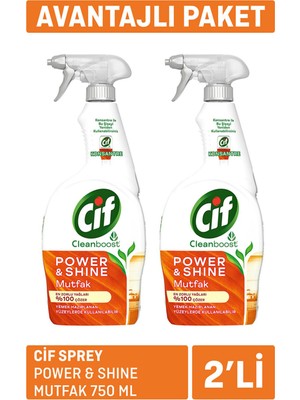 Cif Power & Shine Sprey Mutfak Yağ Çözücü 2 x 750 ml 5 Adet