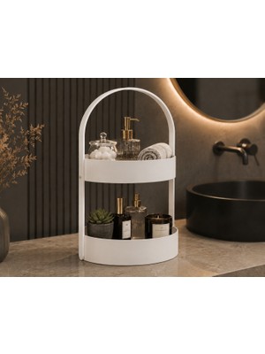 Bezos 3D Baskı Iki Katlı Banyo Düzenleyici - Taşınabilir Organizer ve Saklama Standı-Beyaz