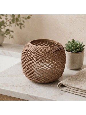 Sirius Labyrinth Pla Matte Dekoratif LED Mumluk – 7.5 cm Kahverengi + 1ADET LED Mum Hediye
