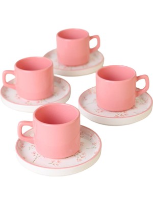 Keramika Minimal Çiçek Çay Takımı 4 Kişilik 4 Adet
