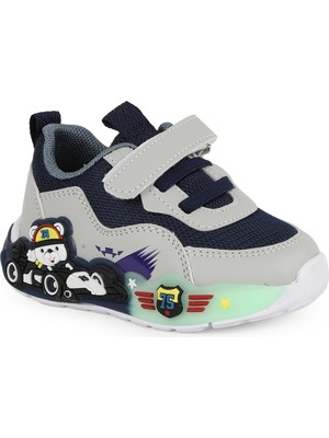 Pepino Bebek Spor Ayakkabı Yarış Arabası Ayıcık Figürlü Cırt Cırtlı Esnek Lastik Bağcıklı Hafif Işıklı Taban Sneaker 2185