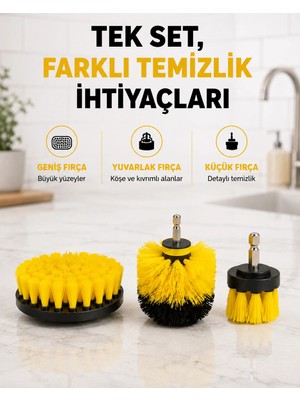 Astraltech 3’lü Matkap Temizlik Fırçası Seti – Banyo, Mutfak ve Araç Jantı Için Etkili Yeni Nesil