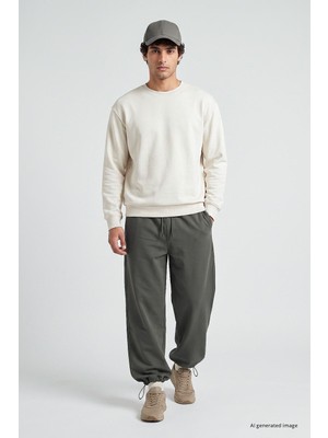 Yeni Haki Lastikli Erkek Baggy Eşofman Alt - 82200