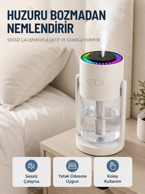 Astraltech Taşınabilir Hava Nemlendirici LED Işıklı Şeffaf Hazneli Ev Ofis Yatak Odası Nemlendirme Cihazı