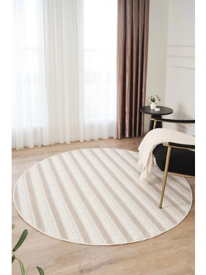 Livset Home Yumuşak Bukleli Yuvarlak Krem Bej Oeko-Tex Sertifikalı  Oturma Odası Salon Mutfak Balkon Çocuk Halısı K819A