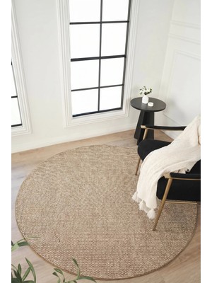 Livset Home Yumuşak Bukleli Yuvarlak Krem Bej Oeko-Tex Sertifikalı  Oturma Odası Salon Mutfak Balkon Çocuk Halısı K144A