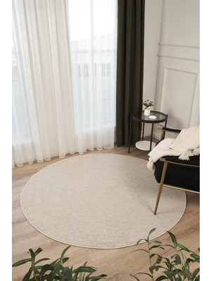 Livset Home Yumuşak Bukleli Yuvarlak Bej Oeko-Tex Sertifikalı  Oturma Odası Salon Mutfak Balkon Çocuk Halısı K145A