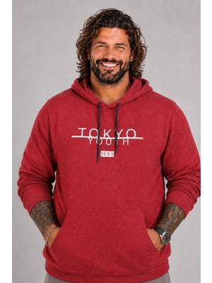 Moc Grande MocGrande Büyük Beden Erkek Sweat  Kapüsonlu Tokyo 22702 BORDO