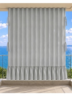 Altınpamuk Gri Fırfırlı Balkon Perdesi Enxboy Seçenekli Bağcıklı