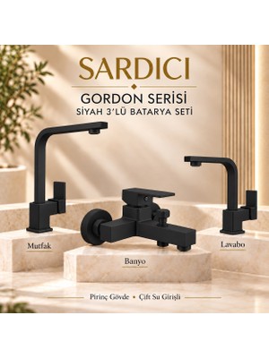 Sardıcı Gordon Mat Siyah 3’lü Mutfak Lavabo Banyo Batarya Seti Dirsek Takımı Dahil