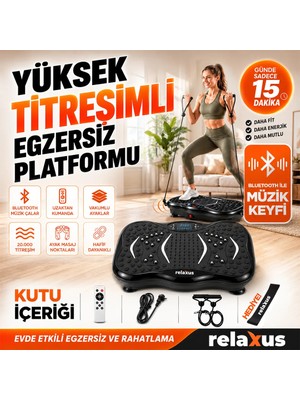 Relaxus Yüksek Titreşimli Egzersiz Platformu Bluetooth Masaj Aleti Ev Fitness Cihazı Direnç Lastiği Hediye