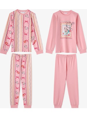Penti Kız Çocuk Pembe Snailmail Cuties Pamuklu Uzun Kollu 2'li Pijama Takımı