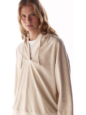 Penti Bej Soft Kadife V Yaka Uzun Kollu Sweatshirt