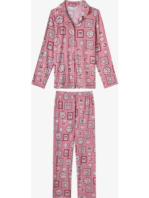 Penti Kız Çocuk Pembe Kind Mailing Köpek Desenli Uzun Kollu Gömlek Pantolon Pijama Takımı